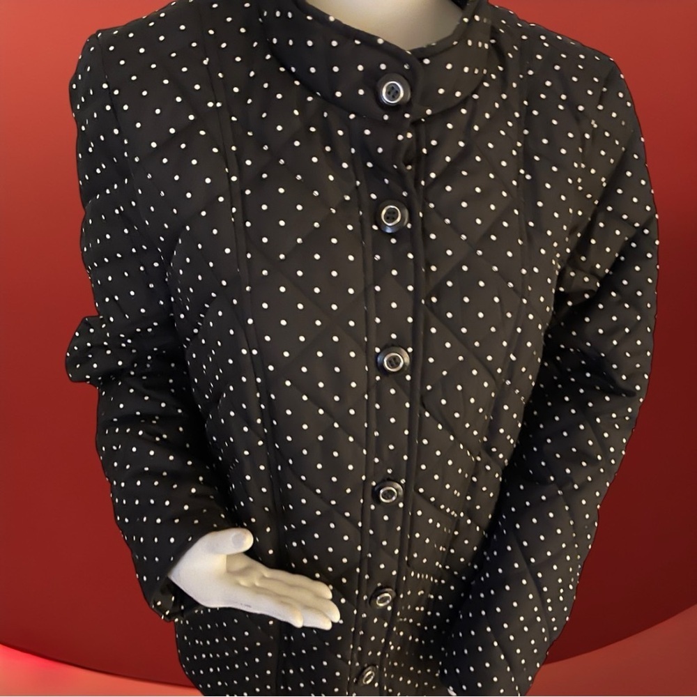 NWT CHICO’S $139 Black Polka-Dot Mandarin Collar Quilted Jacket 2 (Large 12/14) - Picture 11 of 16